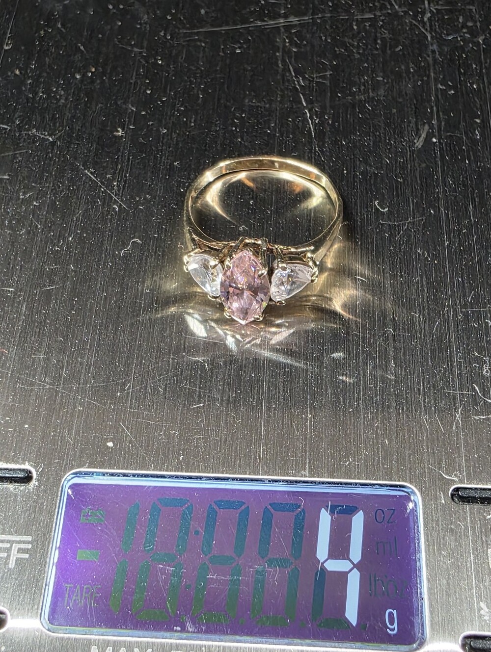 Marquise Cut 10k Pink Stone Fantasy Ring - Picture 8 of 8